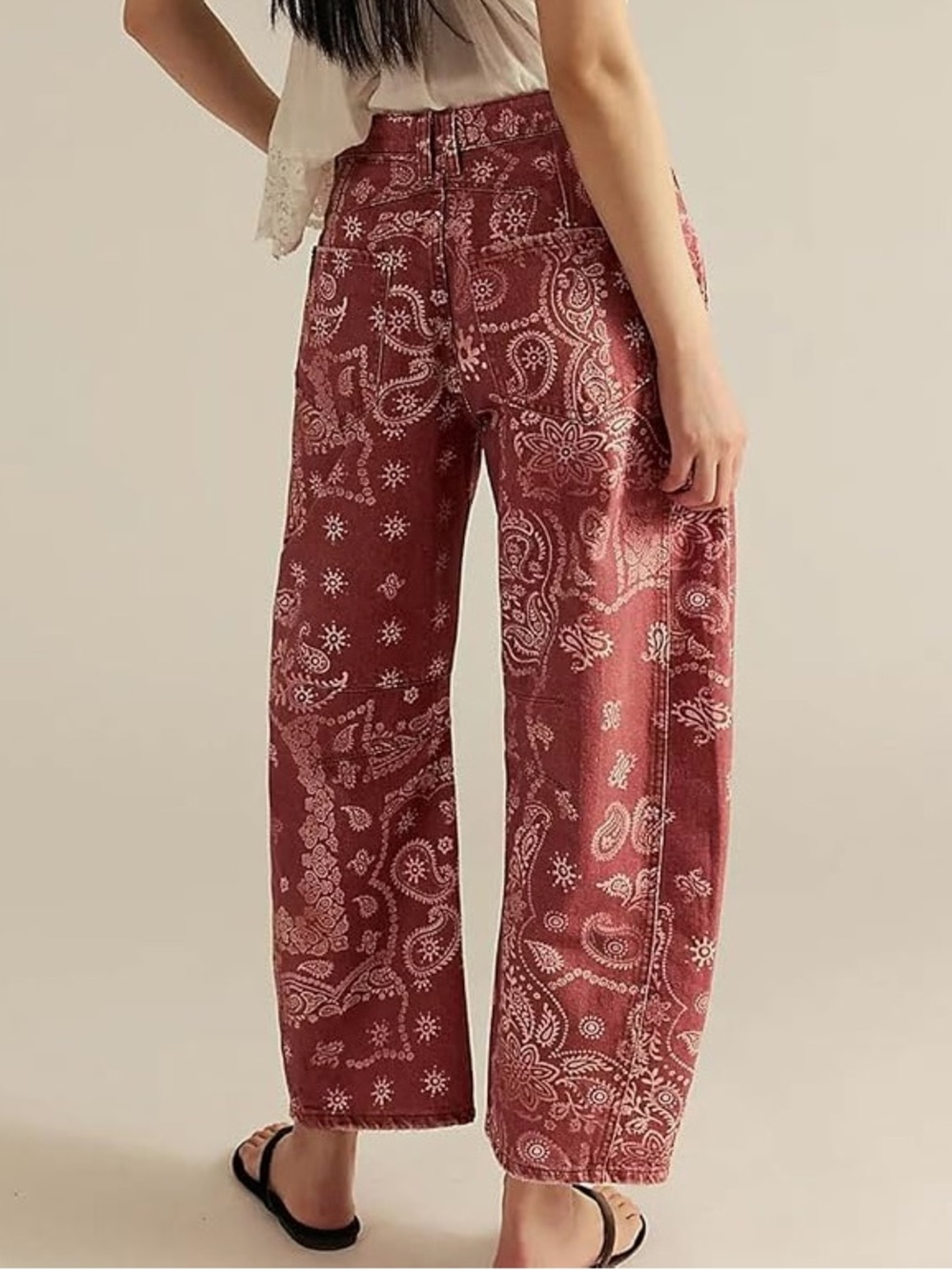 NWT Loveimgs Women Baggy Barrel Jeans Bandana Print Denim Ankle Mid Rise Jeans - Picture 3 of 4